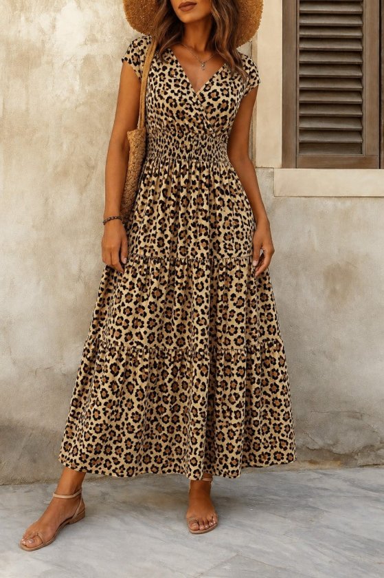 Mamo Leopar Mini Kruvaze Desenli Elbise - Mamo kadın butik elbise