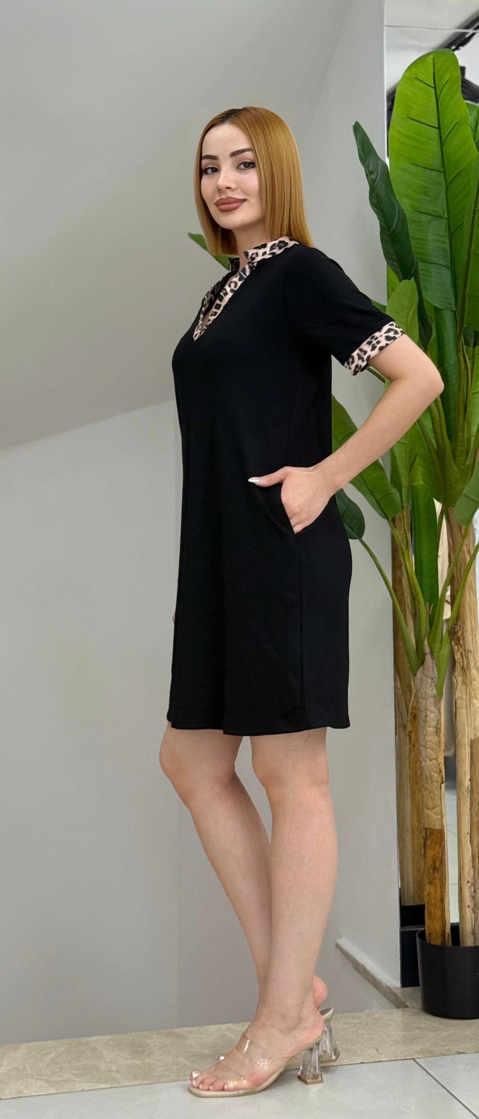Mamo Siyah V Yaka Elbise - Mamo kadın butik elbise