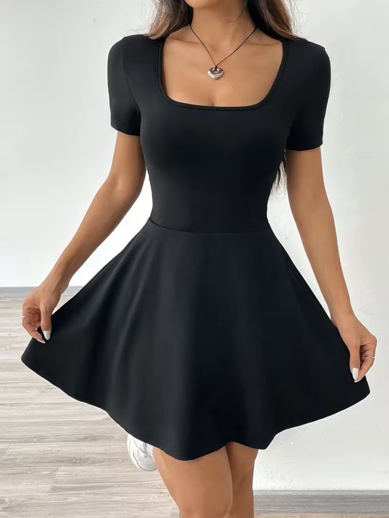 Mamo Siyah Mini Tül Detaylı Cepli Elbise - Mamo kadın butik elbise