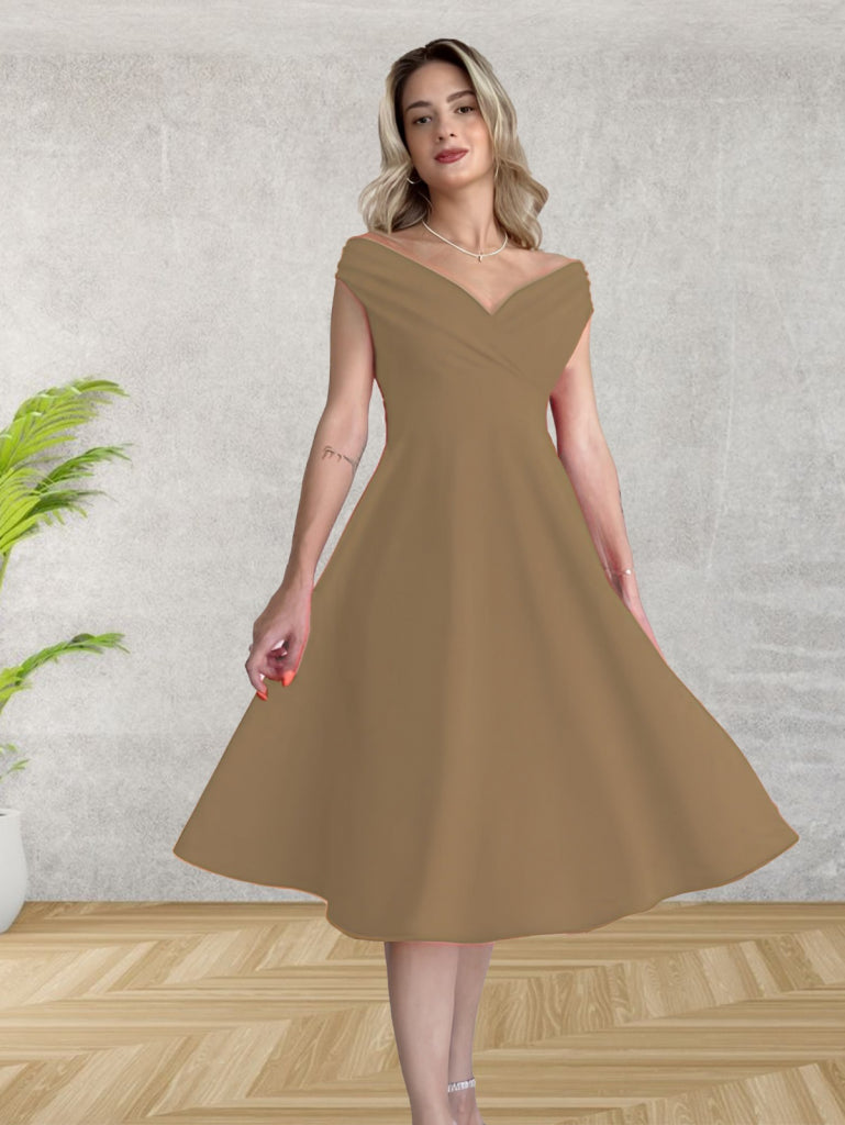 Mamo Sütlü Kahve Mini Kruvaze Krep Elbise - Mamo kadın butik elbise