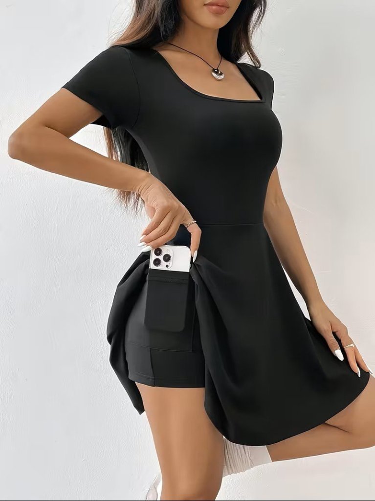 Mamo Siyah Mini Tül Detaylı Cepli Elbise - Mamo kadın butik elbise