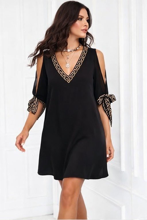 Mamo Siyah Mini V Yaka Elbise - Mamo kadın butik elbise