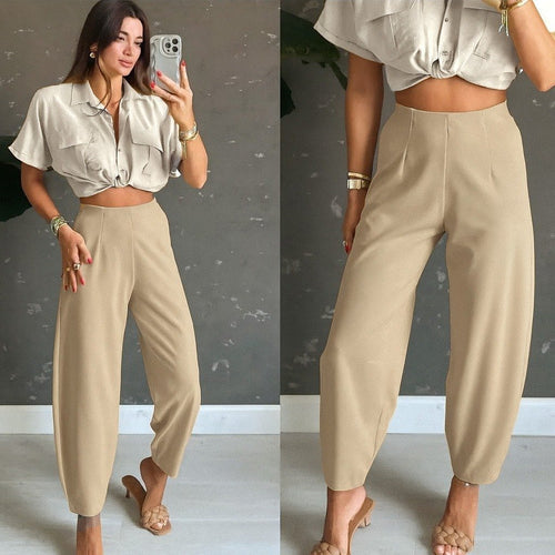 Mamo Bej Krep Pantolon - Mamo kadın butik alt giyim