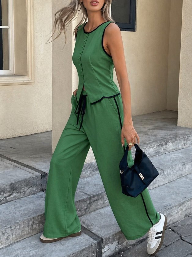 Mamo Yeşil Yelekli Takım - Mamo kadın butik takım
