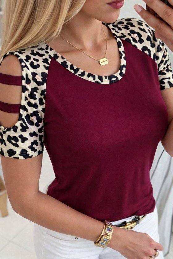 Mamo Bordo Leopar Desenli Viskon Bluz - Mamo kadın butik bluz