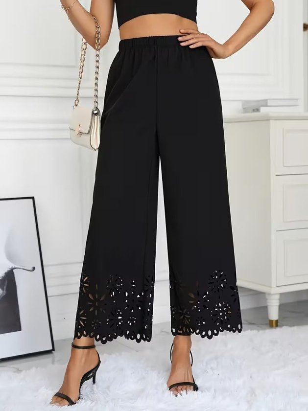 Mamo Siyah Sim Detaylı Desenli Krep Pantolon - Mamo kadın butik alt giyim