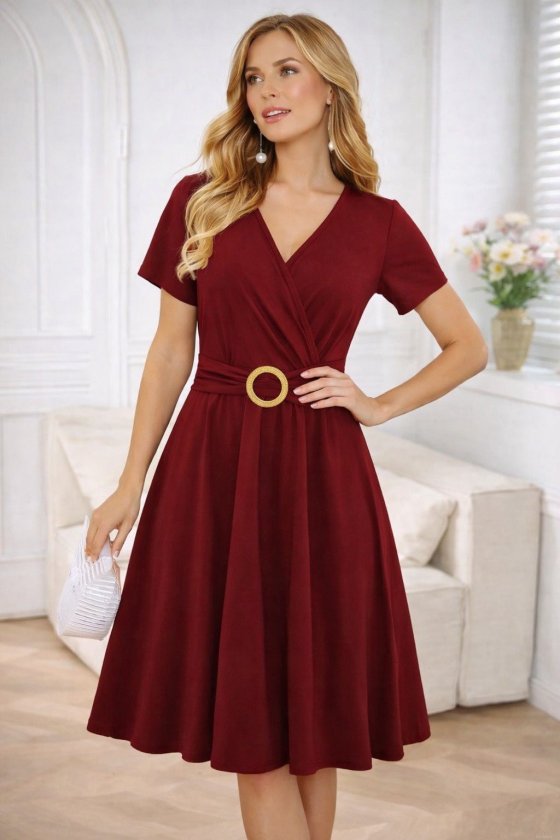 Mamo Bordo Mini Kruvaze Viskon Elbise - Mamo kadın butik elbise