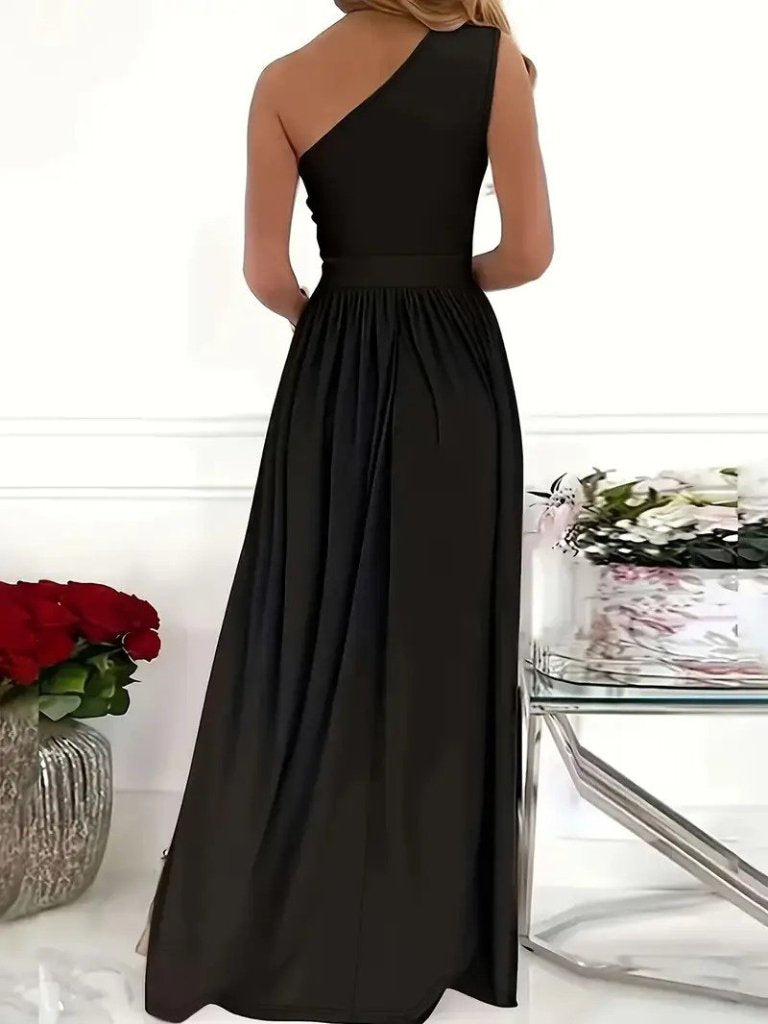 Mamo Siyah Uzun Yırtmaç Detaylı Sim Detaylı Elbise - Mamo kadın butik elbise