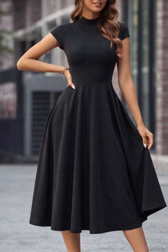 Mamo Siyah Mini Krep Elbise - Mamo kadın butik elbise