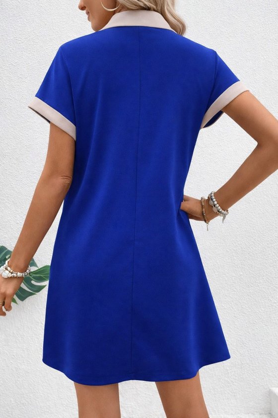Mamo Mavi Mini V Yaka Krep Elbise - Mamo kadın butik elbise