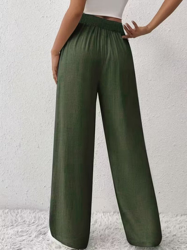 Mamo Yeşil Sim Detaylı Bağlamalı Keten Pantolon - Mamo kadın butik alt giyim