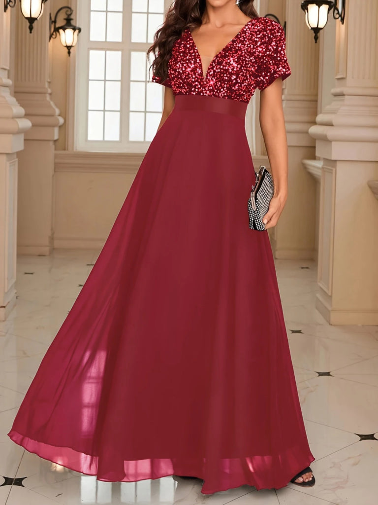 Mamo Kırmızı Mini V Yaka Payet Detaylı Elbise - Mamo kadın butik elbise