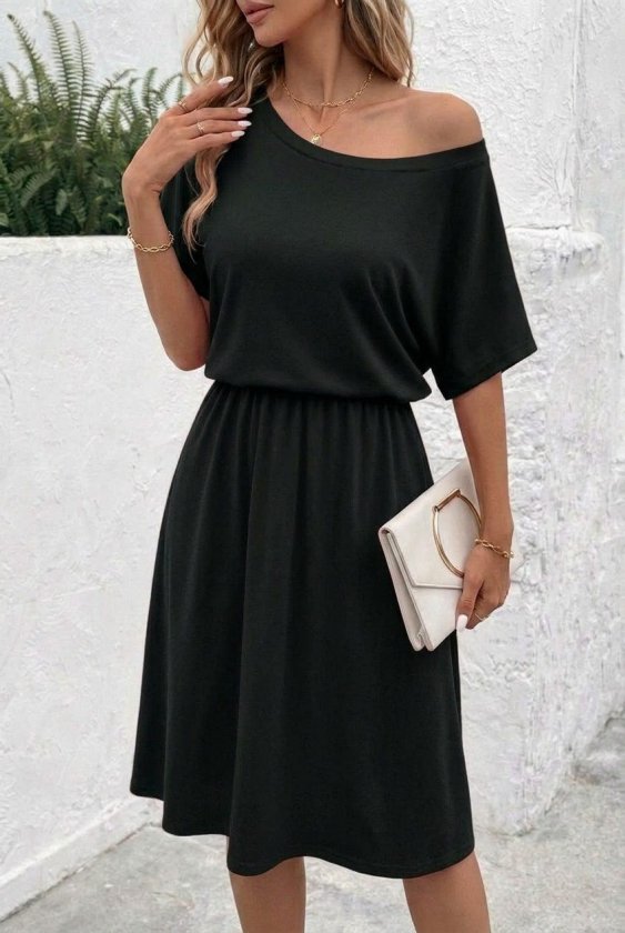 Mamo Siyah Mini Viskon Elbise - Mamo kadın butik elbise