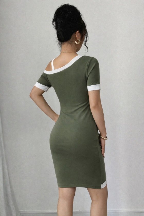 Mamo Yeşil Mini Sim Detaylı Elbise - Mamo kadın butik elbise