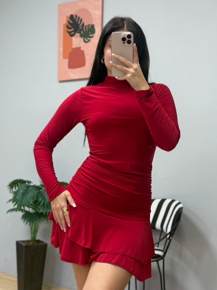 Mamo Kırmızı Mini Fırfır Detaylı Elbise - Mamo kadın butik elbise