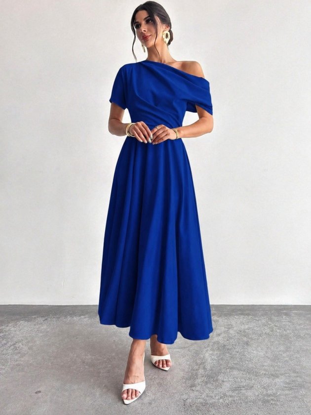 Mamo Mavi Mini Krep Elbise - Mamo kadın butik elbise