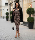 Mamo Leopar Midi Desenli Elbise - Mamo kadın butik elbise