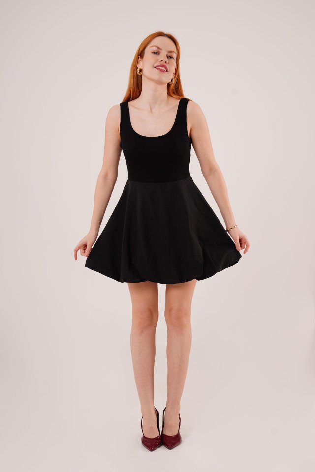 Mamo Siyah Mini Askılı Elbise - Mamo kadın butik elbise