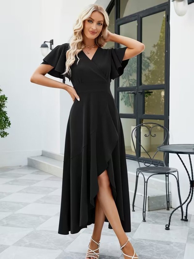 Mamo Siyah Mini Kruvaze Sim Detaylı Elbise - Mamo kadın butik elbise
