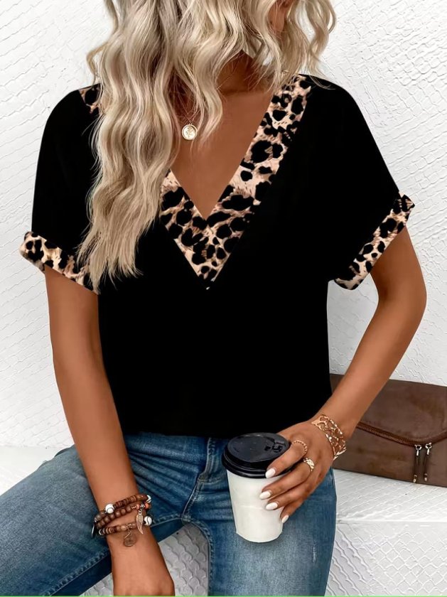 Mamo Siyah Leopar Desenli Viskon Bluz - Mamo kadın butik bluz