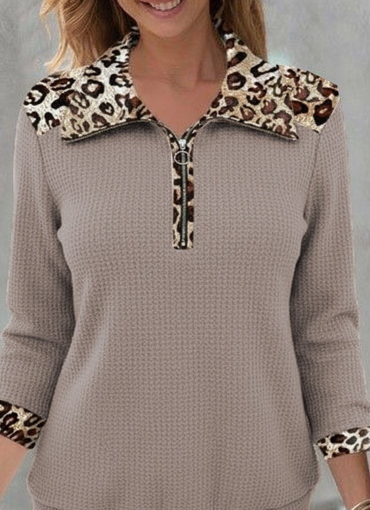 Mamo Bej Leopar Desenli Bluz - Mamo kadın butik bluz