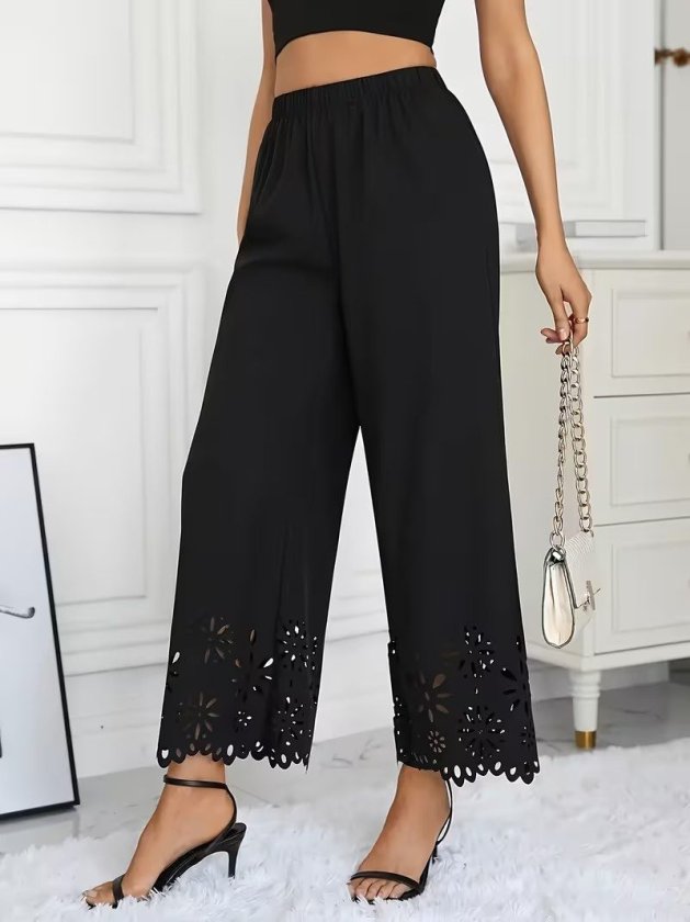Mamo Siyah Sim Detaylı Desenli Krep Pantolon - Mamo kadın butik alt giyim