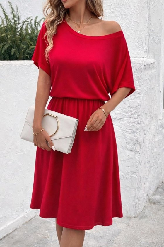 Mamo Kırmızı Mini Viskon Elbise - Mamo kadın butik elbise