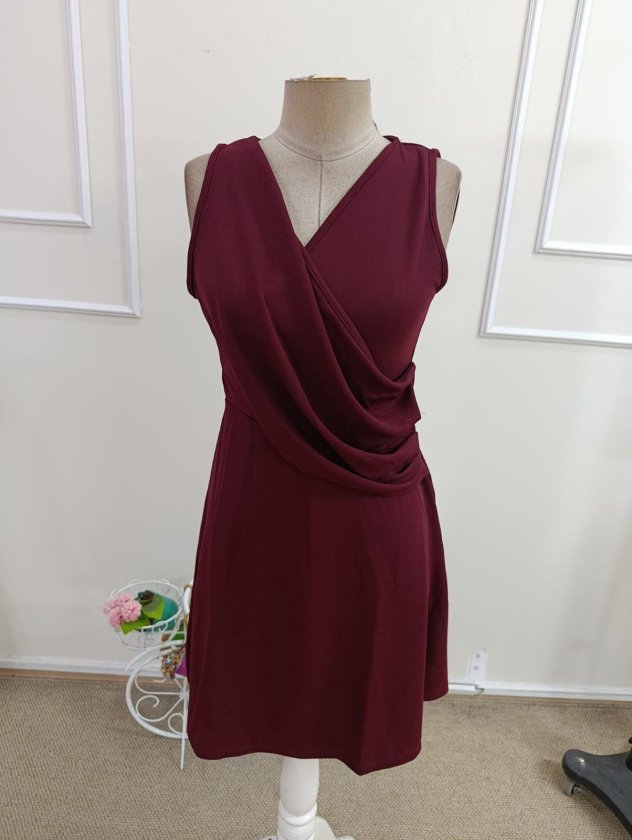 Mamo Bordo Mini Askılı Kruvaze Elbise - Mamo kadın butik elbise