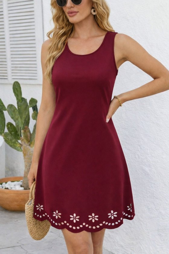 Mamo Bordo Mini Askılı Desenli Elbise - Mamo kadın butik elbise
