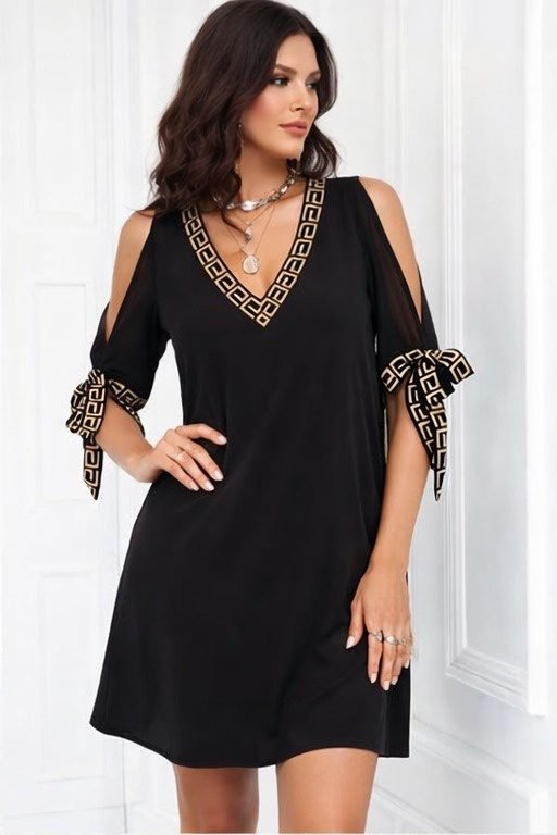 Mamo Siyah Mini V Yaka Elbise - Mamo kadın butik elbise