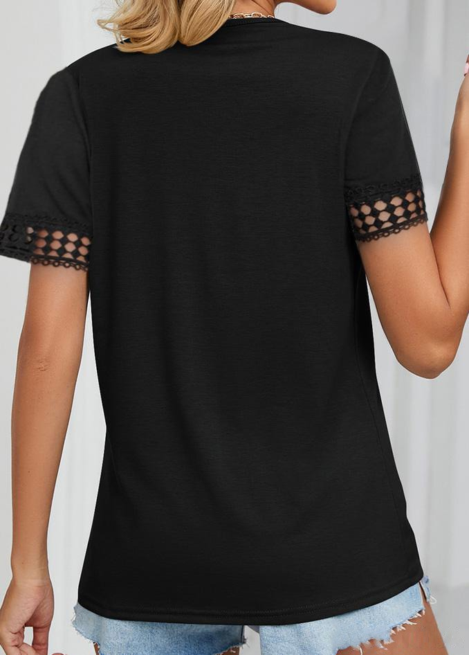 Mamo Siyah V Yaka Dantel Detaylı Viskon Bluz - Mamo kadın butik bluz