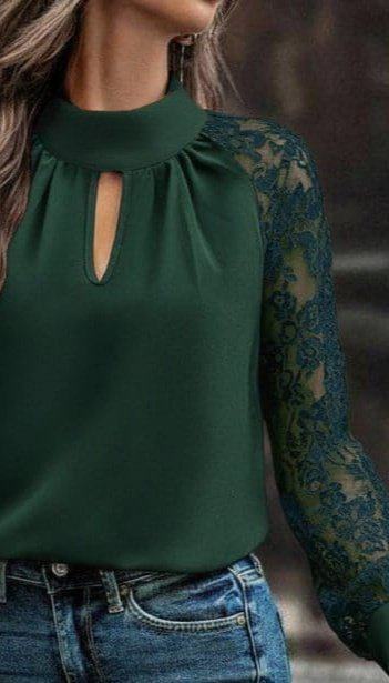 Mamo Yeşil Tül Detaylı Bluz - Mamo kadın butik bluz