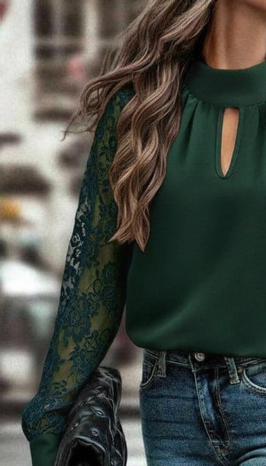 Mamo Yeşil Tül Detaylı Bluz - Mamo kadın butik bluz