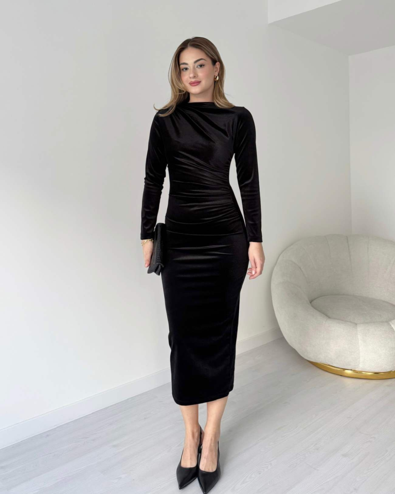 Mamo Siyah Midi Elbise - Mamo kadın butik elbise