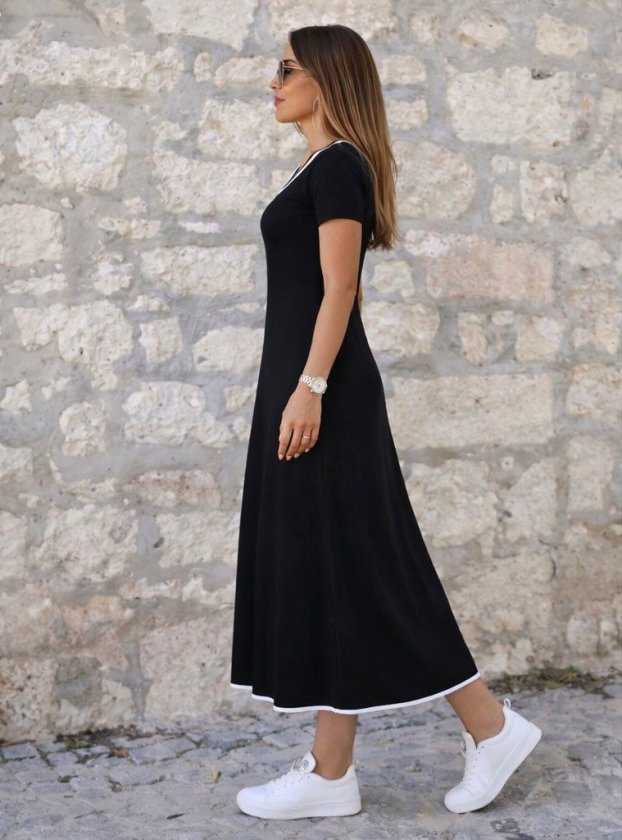 Mamo Siyah Mini Viskon Elbise - Mamo kadın butik elbise
