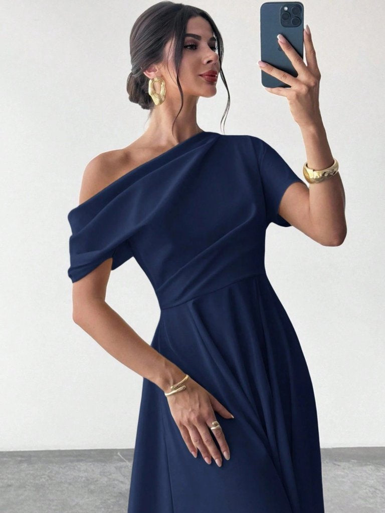 Mamo Lacivert Mini Krep Elbise - Mamo kadın butik elbise
