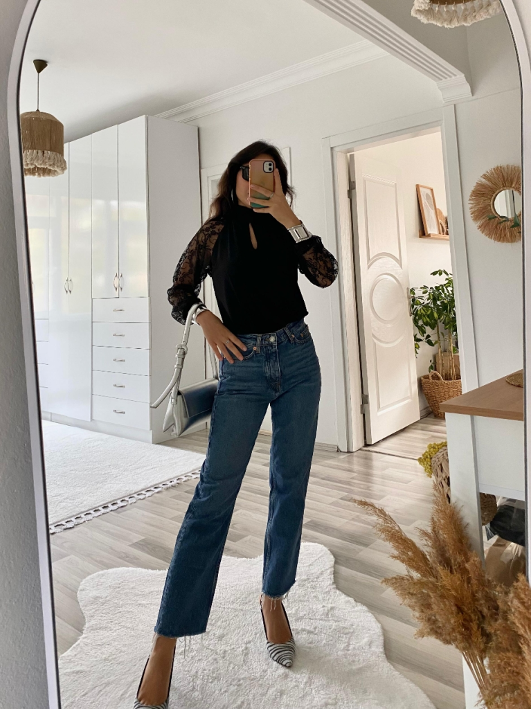 Mamo Siyah Tül Detaylı Bluz - Mamo kadın butik bluz