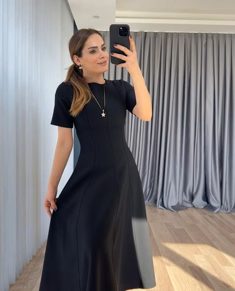 Mamo Siyah Mini Krep Elbise - Mamo kadın butik elbise