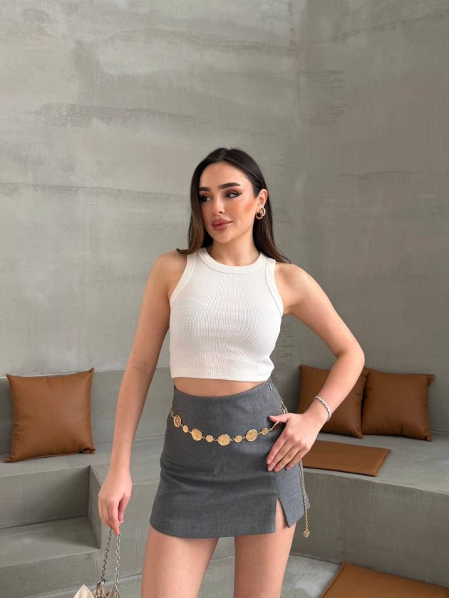 Mamo Bej Halter Yaka Crop Üst - Mamo kadın butik üst giyim