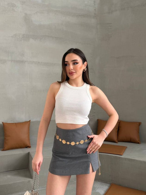 Mamo Bej Halter Yaka Crop Üst - Mamo kadın butik üst giyim