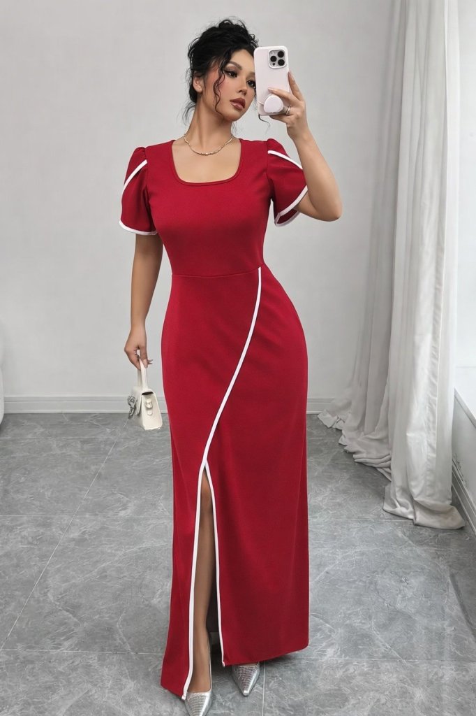 Mamo Kırmızı Mini Sim Detaylı Krep Elbise - Mamo kadın butik elbise