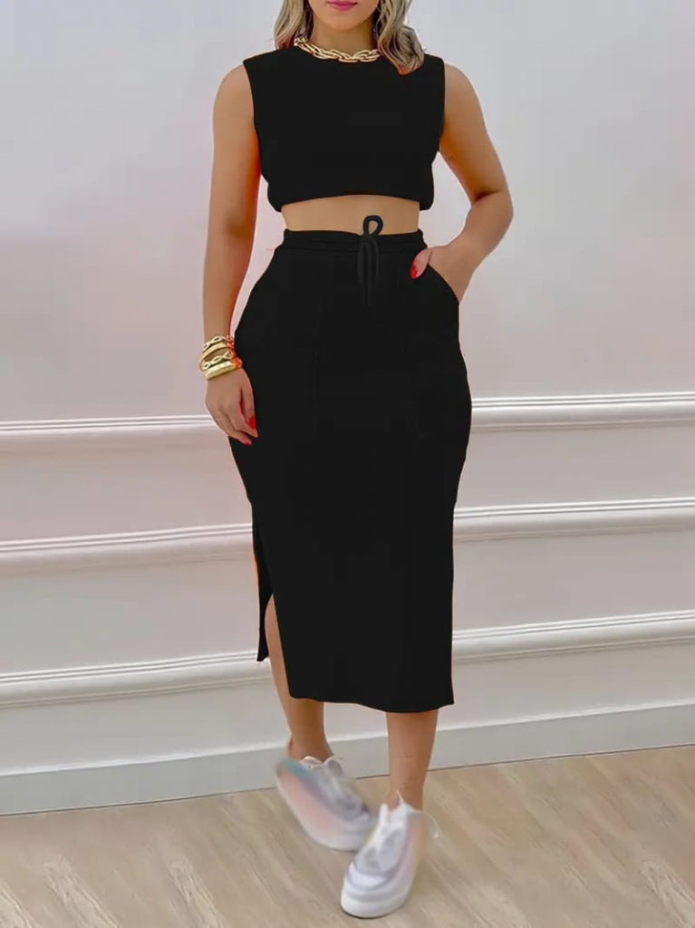 Mamo Siyah Yırtmaç Detaylı Takım - Mamo kadın butik takım