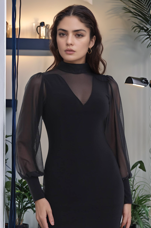 Mamo Siyah Mini Elbise - Mamo kadın butik elbise