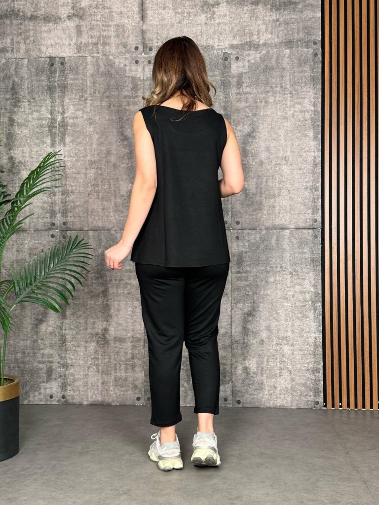 Mamo Siyah Askılı Viskon Takım - Mamo kadın butik takım