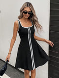 Mamo Siyah Mini Askılı Desenli Elbise - Mamo kadın butik elbise