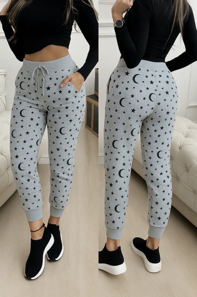 Mamo Gri Desenli Pantolon - Mamo kadın butik alt giyim