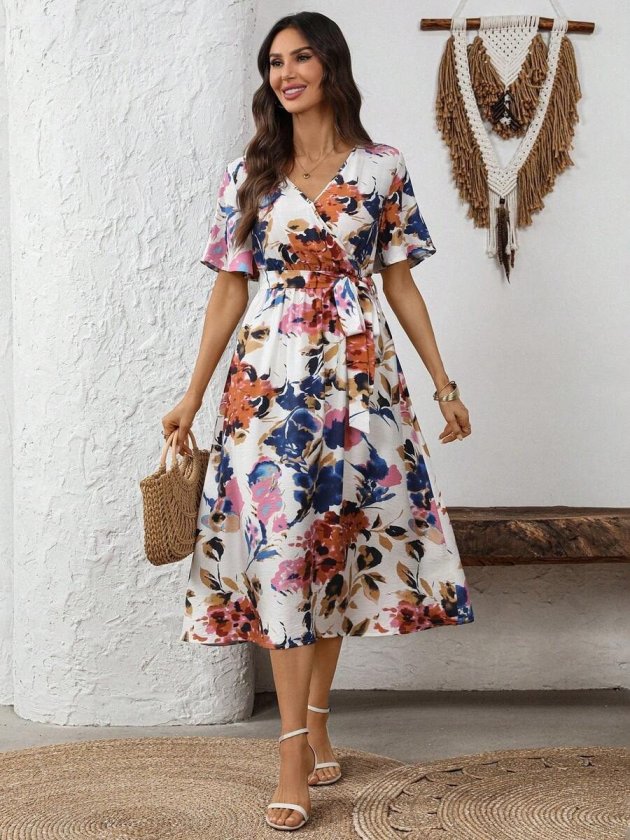 Mamo Desenli Mini Kruvaze Elbise - Mamo kadın butik elbise