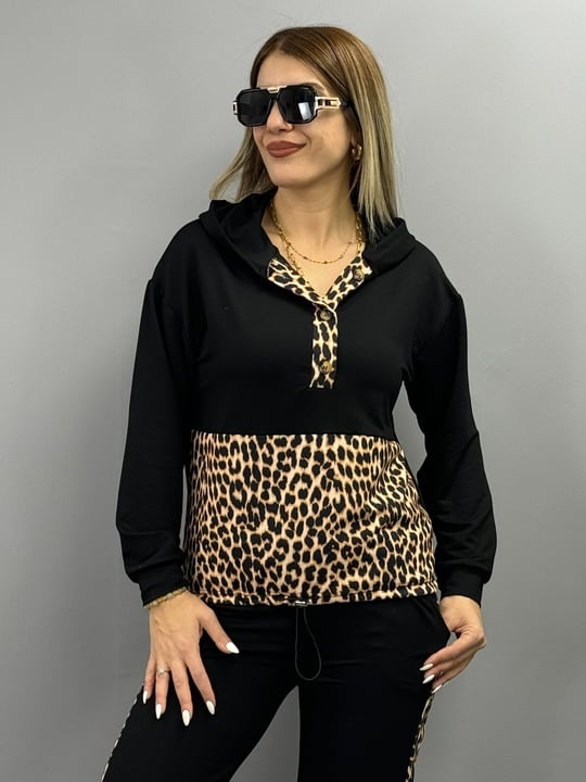 Mamo Siyah Leopar Desenli Takım - Mamo kadın butik takım
