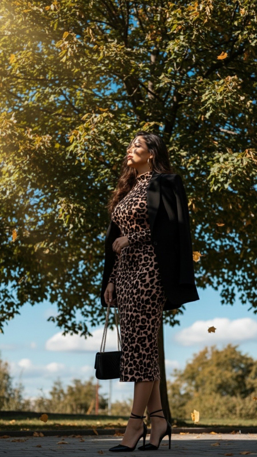 Mamo Leopar Midi Desenli Elbise - Mamo kadın butik elbise
