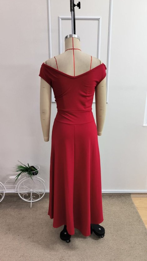 Mamo Kırmızı Uzun Kruvaze Krep Elbise - Mamo kadın butik elbise